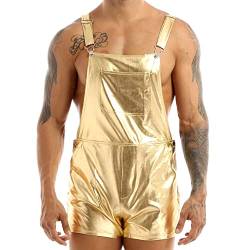 TTAO Herren Latzhose Metallic Overall Wetlook Hotpants Kurz Hose Hosenträger Shorts Clubwear Party Disco Festival Kleidung Gold M von TTAO