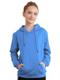 TTAO Jungen Kapuzenpullover Pullover Kapuzenjacke Classic Sport Sweatshirt Basic Einfarbig Baumwoll Hoodie für Kinder 3-14 Jahre Hellblau 134-140 von TTAO