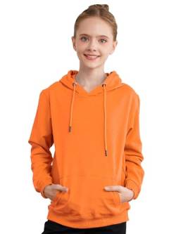 TTAO Jungen Kapuzenpullover Pullover Kapuzenjacke Classic Sport Sweatshirt Basic Einfarbig Baumwoll Hoodie für Kinder 3-14 Jahre Orange 134-140 von TTAO