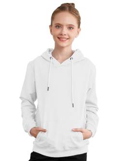 TTAO Jungen Kapuzenpullover Pullover Kapuzenjacke Classic Sport Sweatshirt Basic Einfarbig Baumwoll Hoodie für Kinder 3-14 Jahre Weiß 158-164 von TTAO