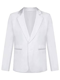 TTAO Jungen Kinder Anzug Jacke EIN-Knopf Blazer Gentleman Sakko Smoking Festlich Jacket Party Hochzeit Outfits Weiß 122-128 von TTAO