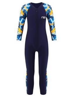 TTAO Jungen Mädchen Badeanzug Einteiler Lang/Kurz Ganzkörper Neoprenanzug UV-Schutz Schwimmanzug mit Reißverschluss Tauchanzüge Gr.104-176 Navy Blue 110-116 von TTAO