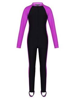 TTAO Jungen Mädchen Badeanzug Einteiler Lang/Kurz Ganzkörper Neoprenanzug UV-Schutz Schwimmanzug mit Reißverschluss Tauchanzüge Gr.104-176 Rosenrot 152-158 von TTAO