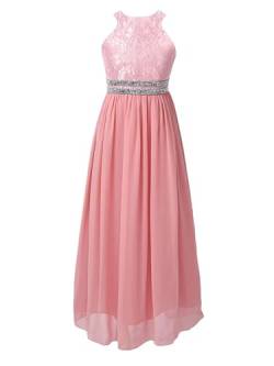 TTAO Kinder Mädchen Blumenmädchen Kleid Ärmelloses Partykleid Hochzeit Prinzessin Chiffon Kleid Festzug Brautjungfern Kleidung Rosa B 146-152 von TTAO