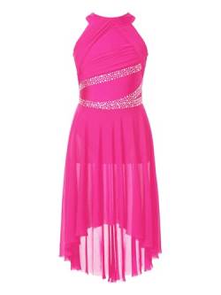 TTAO Kinder Mädchen Pailletten Kleid Blumenmädchen A-Linien Ärmellos Tüllkleid Hochzeit Brautjungfer Partykleid Geburtstagskleid Sommer Ballkleid Hot Pink B 158-164 von TTAO