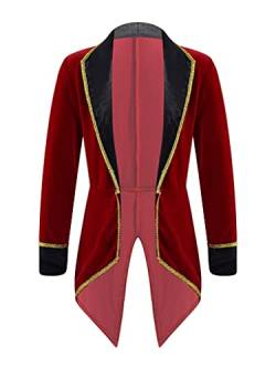 TTAO Kinder Mädchen Zirkus Ringmaster Jacke Halloween Langarm Reverskragen Frack Cosplay Party Festival Karneval Festzug Outfit Burgundy 152 von TTAO