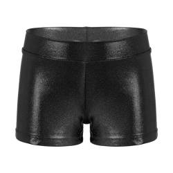 TTAO Kinder Shorts Metallic Glänzend Sportshorts Turnshorts Mädchen Hotpants Gymnastik Tanz Shorts Fitness Kurze Hose in Gr.98-164 Schwarz A 134-140 von TTAO