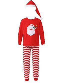 TTAO Kinder Weihnachten Pyjamas Schlafanzug Mädchen Weihnachtsmann Langarmshirt + Gestreift Hose/Mütze Nachtwäsche Weihnachtsfest Rot 164 von TTAO