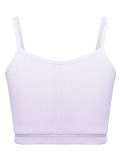 TTAO Mädchen Baumwolle Unterhemden Spaghettiträger Bauchfrei Oberteile Crop Top Tanktops Shirt Yoga Training Ballett Bralette Gymnastik Workout Helles Lila 140-152 von TTAO