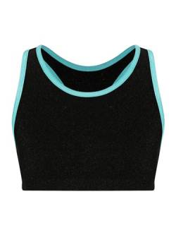 TTAO Mädchen Crop Top Sportshirts Bustier BH T-Shirt Bauchfrei Oberteil Kinder Sport Yoga Shirts Unterhemd Sportswear Blau Grün 134-140 von TTAO