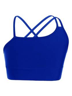 TTAO Mädchen Crop Top Sportshirts Bustier BH T-Shirt Bauchfrei Oberteil Kinder Sport Yoga Shirts Unterhemd Sportswear Royal Blau B 122-128 von TTAO