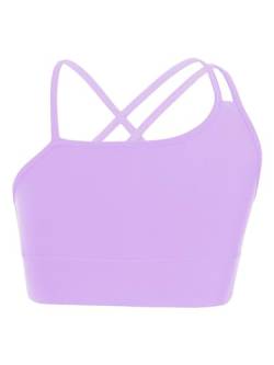 TTAO Mädchen Crop Top Sportshirts Bustier BH T-Shirt Bauchfrei Oberteil Kinder Sport Yoga Shirts Unterhemd Sportswear Violett B 146-152 von TTAO