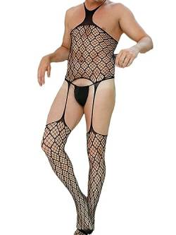 TTAO Netz-Body Herren Bodystocking Mesh Unterwäsche Männer Durchsichtige Catsuit Transparente Sexy Reizunterwäsche Atmungsaktiv Tangaslip Typ B Einheitsgröße von TTAO