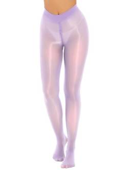 TTAO Strumpfhosen für damen Durchscheinend Sexy Glänzende Ölstrumpfhosen Plüschstrümpfe Hohe Taille Fischernetz Strumpf Light Purple XL von TTAO