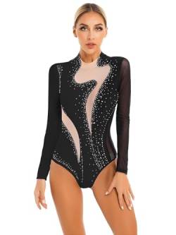 TTAO Tanzanzug für Damen Ballett Body Kurzarm/Langarm Gymnastikanzug Mesh Tanztrikot Tanzbody Balletttrikot Tanzkleidung Schwarz G M von TTAO