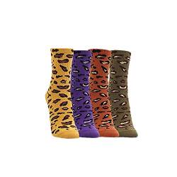 TTD 4 Paar Damen Wintersocken Leopard Print Weiche warme lässige Strick Crew Cotton Socken von TTD