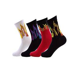 TTD 4 Packs Unisex Flame Printed Socks Fashion Hip Hop Skateboard Socks Soft-Breathable Cotton Athletic Sports Socks von TTD