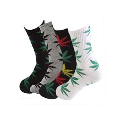 TTD 4 Packs Unisex Weed Leaf bedruckte Baumwollsocken Ahornblatt bedruckte Socken Athletic Sports Marihuana Hohe Crew Socken, Set 2, Einheitsgröße von TTD