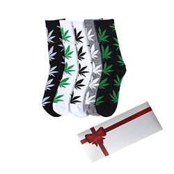 TTD 5 Packs Unisex Weed Leaf Printed Cotton Socks Maple Leaf Printed Socks With Gift Box Athletic Sports Marijuana High Crew Socks von TTD