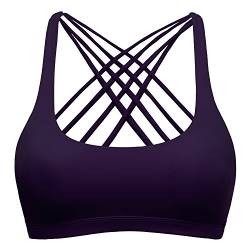 Sport BH Yoga BH Fitness BH Bustier Stretch Sports Bra Starker Leichter Halt Mit X-Rücken Für Running BH Geschmeidig Und Luftig Für Damen Purple L von TTDW