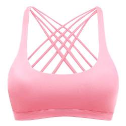 Sport BH Yoga BH Fitness BH Bustier Stretch Sports Bra Starker Leichter Halt Mit X-Rücken Für Running BH Geschmeidig Und Luftig Für Damen Rosa L von TTDW