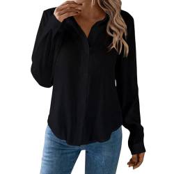 Bluse Damen Weiß Langarm Damen Langarmshirt Elegant Hemdbluse Damen Lang Oberteil Elegant Damen Blusen Shirts Damen Outdoor Hemd Shirt Mit Knopfleiste Damen Arbeits Tshirt Schwarz L von TTFDJG