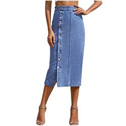 Jeans Rock Für Damen Knielang Bodycon Rock Mit Schlitz A Linien Kleid Damen Röcke Damen Elegant Lange Röcke Damen Sommer Lang Damenrock Winter Knielang Damen Rock Skort Damen Blau L von TTFDJG