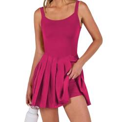 Kleid Mit Hose Drunter Tennis Bekleidung Frauen Sportkleid Damen Mit Hose Sommerkleider Damen Kurz Tenniskleid Rock Mit Hose Drunter Slim Fit Kleid Für Frauen Sport Jumpsuit Damen Rosa M von TTFDJG