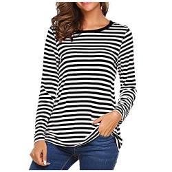 Ringelshirt Damen Karneval Langarmshirt Damen Elegant Weisses Oberteil Damen Blusenshirt Damen Langarm Sweatshirt Damen Ohne Kapuze Tshirt Damen Pullover Damen Langarm Y2K Tops Schwarz XXL von TTFDJG