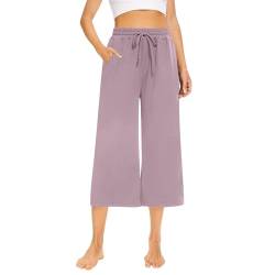 TTFDJG Caprihose Damen Sommerhose Leicht Damen Sommerhose 2024 Damen Hose Leinen Damen Sommer Hosen Damen Locker Damen Hose Weites Bein Freizeithosen Für Damen Hosen Damen Frühling Elegant Lila L von TTFDJG