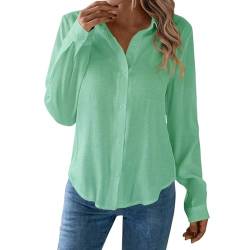 TTFDJG Damen Bluse Langarmshirt Damen Oversize Blusenhemd Damen Sommer Oberteile Damen Blusenshirt Hemdjacke Damen Langarmshirt Mit Knopfleiste Damen Arbeitsshirt Grün M von TTFDJG