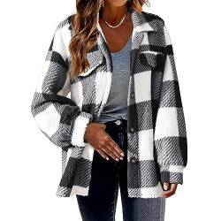 TTFDJG Damen Kariertes Hemd Oversize Jacke Plaid Übergangsjacke Karohemd Casual Bluse Große Größen Hemdjacke Holzfällerhemd Langarmhemd Hemdbluse Herbst Oberteile Top Schwarz 5XL von TTFDJG