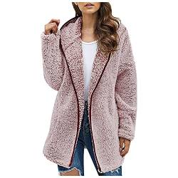 TTFDJG Damen Mantel Plüschjacke Ubergangsjacken Damen Herbst Damen Hoodie Mit Reißverschluss Kuschelhoodies Damen Fleece Damen Jacke Teddyjacke Damen Winter Fruhlings Damen Jacken Rosa XL von TTFDJG