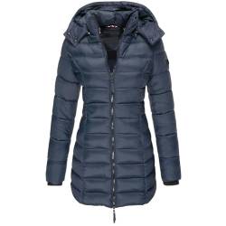 TTFDJG Daunenmantel Lang Winterjacken Dünne Steppjacke Damen Übergangsjacken Damen Winterjacke Damen Rosa Damen Parka Herbst Winterjacke Damen Steppjacke Warme Jacke Damen Winter Marine XL von TTFDJG