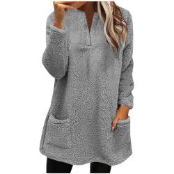 TTFDJG Fleece Pullover Damen Warm Oberteil Damen Elegant Damen Pullover Baumwolle Elegante Oberteile Damen Pullover Mit Zopfmuster Damen Oberteile Damen Herbst Pullover Damen Kurz Grau 3XL von TTFDJG