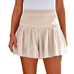 TTFDJG High Waist Kurze Hose Damen Shorts Musselin Damen Kurze Hose Damen Bermuda Sommerhose Kurz Damen Leicht Luftig Kurze Damen Shorts Sommer Sport Shorts Für Damen Grau Hosen Damen Kurz Beige L von TTFDJG