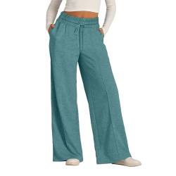 TTFDJG Hose Weites Bein Hosen Sommer Damen Leicht Hose Leinen Damen Sommer Lockere Hosen Damen Jogginghose High Waist Stoffhosen Damen Sommer Sommerhose Große Größen Damen Baggy Pants Grün L von TTFDJG