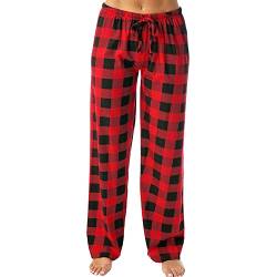 TTFDJG Karierte Pyjamahose Damen Schlafhose Damen Lang Winter Pyjamahose Karo Damen Pyjamahose Damen Lang Kariert Freizeithose Damen Freizeithose Lang Schlafanzughose Schwarz Rot Kariert Rot S von TTFDJG