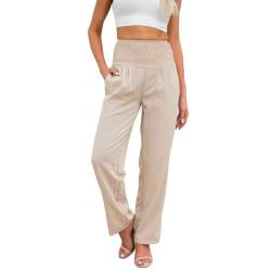 TTFDJG Palazzo Hose Damen Weite Sommerhose Damen Hosen Sommer Damen Leicht Damen Sommer Hose Locker Cordhose Damen High Waist Strandhose Damen Leicht Sommerhose Lang Damen Hose Frühling Khaki M von TTFDJG