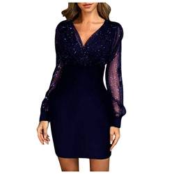 TTFDJG Party Kleid Damen Herbst Kleider Cocktailkleid Damen Schwarzes Langes Kleid Festliche Kleider Für Hochzeit Damen Glitzer Kleider Abendkleid Glitzer Kleider Damen Elegant Blau S von TTFDJG