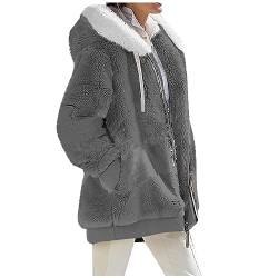 TTFDJG Plüschjacke Damen Fleece Hemd Damen Hemd Damen Daunenjacke Damen Winter Flannel Shirt Pelzmantel Damen Longjacke Damen Übergang Warme Winterjacke Damen Bikerjacke Damen 5XL Dunkelgrau von TTFDJG