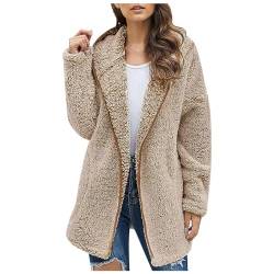 TTFDJG Plüschjacke Damen Oversize Übergangsjacke Damen Frühling Hoodie Mit Reißverschluss Damen Kuschelmantel Damen Fleecemantel Damen Lang Outfits Damen Herbst Damen Jacke Sommer Khaki XL von TTFDJG