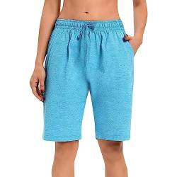 TTFDJG Shorts Damen Sommer Locker Knielang Kurze Lockere Hose Damen Kurze Shorts Damen Sommer Kurze Jogginghose Damen Shorts Damen Leinen High Waist Shorts Für Damen Boyfriend Shorts Damen Blau L von TTFDJG