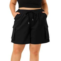 TTFDJG Sommerhose Damen Kurz Leinen Shorts Damen Sommer Shorts Damen Sommer Locker Knielang Bermudas Damen Gummizug Sport Hosen Damen Kurz Damen Shorts High Waist Kurze Weiße Hose Damen Schwarz 3XL von TTFDJG