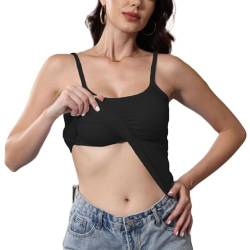 Top Mit Spaghettiträgern Nachthemd Mit Integriertem BH Shapewear Unterhemd Damen BH Träger Damen Verstellbare BH Hemd Damen Tank Tops Einfarbig BH Top Damen Mit Cups Top Weiß Damen Schwarz 4XL von TTFDJG