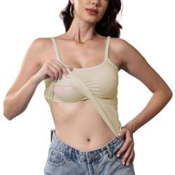 Unterhemd Damen Hautfarben Sporttop Mit Integriertem BH Spaghetti Tank Top Damen Trägertop Damen BH Hemd Damen Mit Cups Ohne Bügel Tank Top Built In Bra Top Mit BH Damen Top Basic Khaki M von TTFDJG