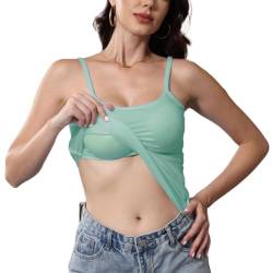 Unterhemden Damen Schwarz Top Mit BH Integriert Spaghetti Top Damen Rosa Träger Tshirt Damen BH Hemden Damen Ohne Bügel Tank Top Built In Bra Oberteil Damen Mit BH Top Damen Weiss Turquoise M von TTFDJG