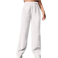 Winter Fleecehose Damen Freizeithose Damen Weites Bein Schlafhosen Damen Kuschelhose Damen Flauschig Thermo Laufhose Damen Winter Laufhose Damen Lang Winter Laufhose Damen Lang Weiß XXL von TTFDJG