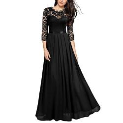 Ballkleid Lang Damen Sexy V-Ausschnitt Spitze Chiffon Träger Vintage Volltonfarbe Spitzenärmel Kleid Prinzessin Hofkleid Freizeitkleid Warm AlltäGliche (Black L) von TTNTTR