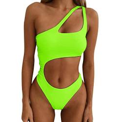 Bikini für Damen Frauen One Shoulder Cutout Hohe Taille Bikini Set Crisscross 2-teiliger Badeanzug Badeanzug Schwimmoberteil Jungen, grün, 6 von TTNTTR